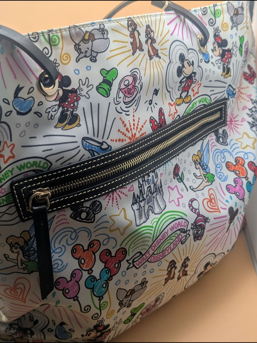 White Multicolor Disney Print Tote Bag with Black Straps - Picture 6 of 6